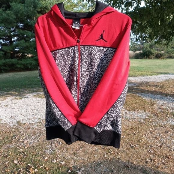 Jordan Jumpman elephant print Therma-Fit zip front hoodie red gray black size L - Picture 2 of 16